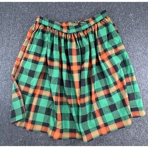 ModCloth x Collectif Jasmine Log Check Swing Skirt Pocket Zip Green Orange Sz 18